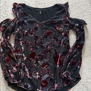 White House Black Market Velvet Floral Blouse - Black and Red